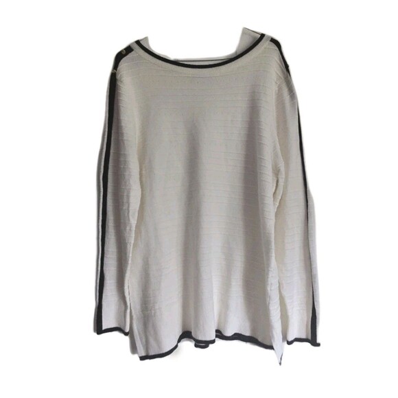 Liz Claiborne Womens Sweater Blouse Top Size Large L Cream W/ Black Trim Ribbed - Picture 1 of 13